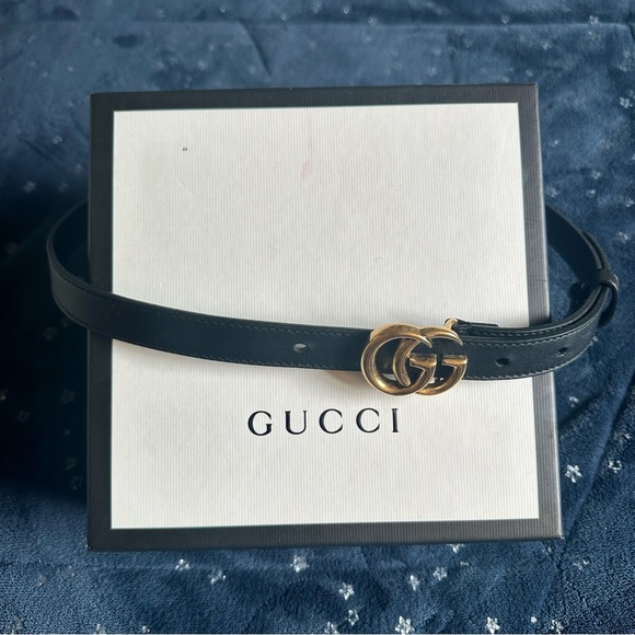 Gucci GG Marmont Thin Black Belt Gold Hardware 75cm - Picture 8 of 9
